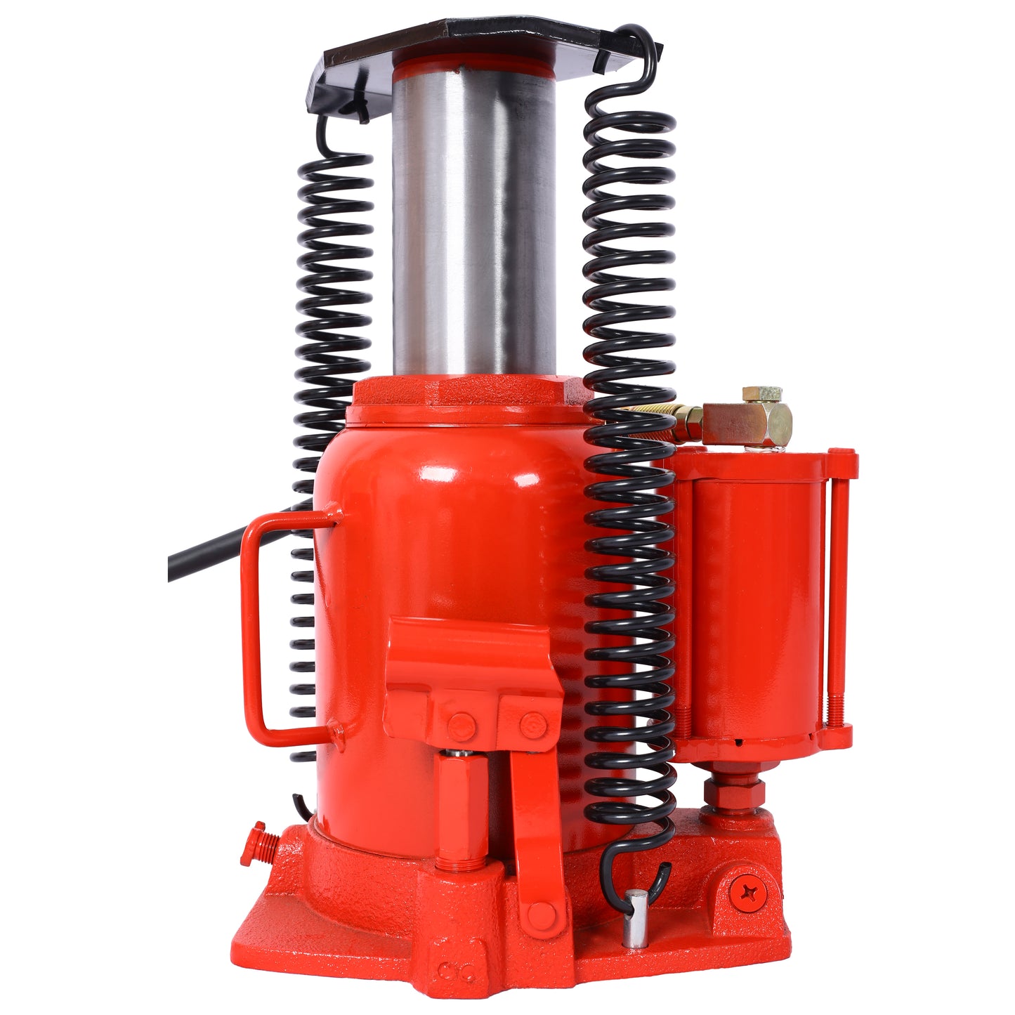 Red hydraulic bottle jack with powerful lift capacity and heavyduty construction