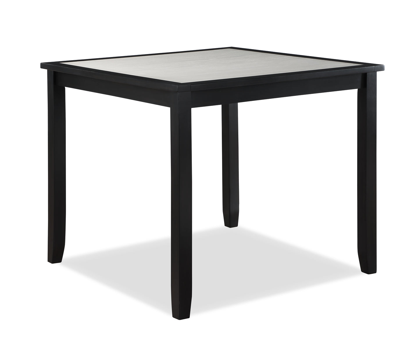 Square black dining table with light wood grain top for small spaces