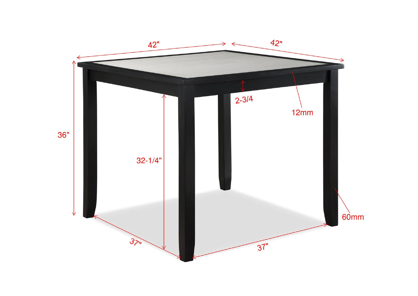 inch square dining table with black wood legs and light wood top