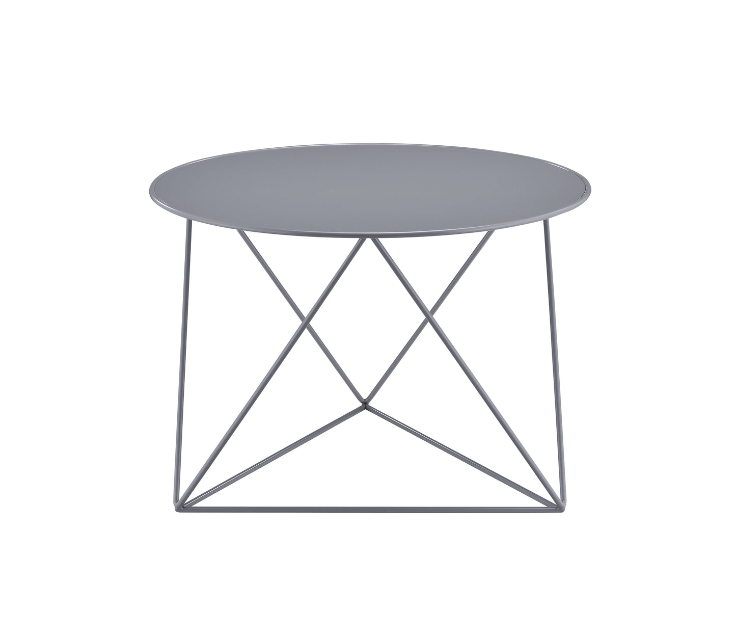 Modern gray metal round side table with geometric base