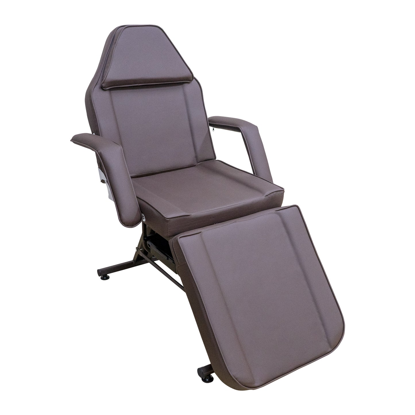 Brown leather spa chair with adjustable footrest for beauty treatments
