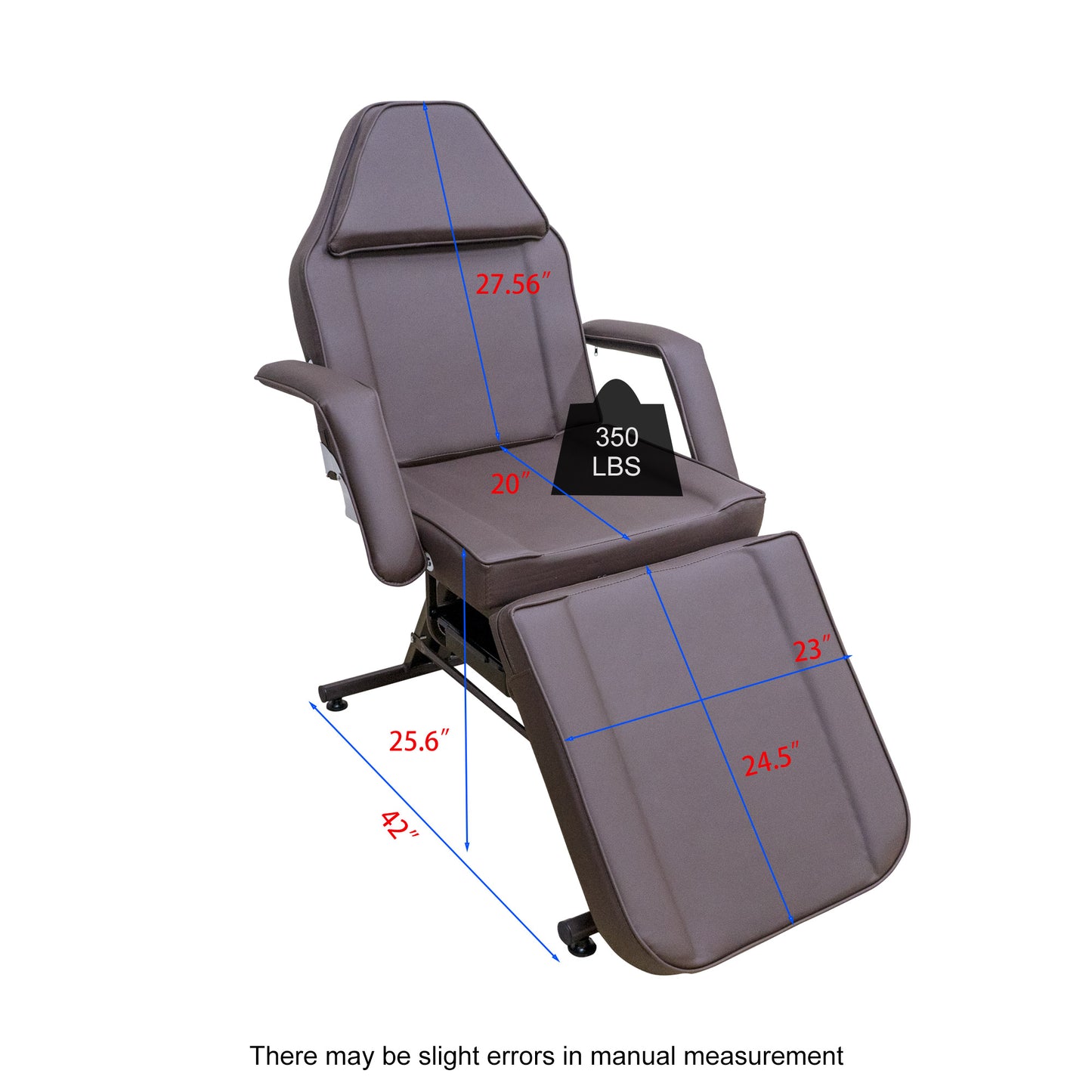 Brown leather reclining facial chair with armrests and footrest lb capacity