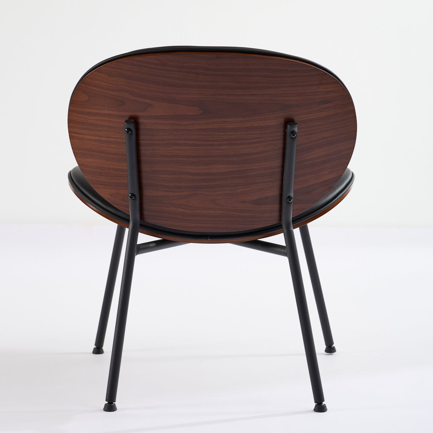 Round walnut veneer dining chair with black metal legs modern design