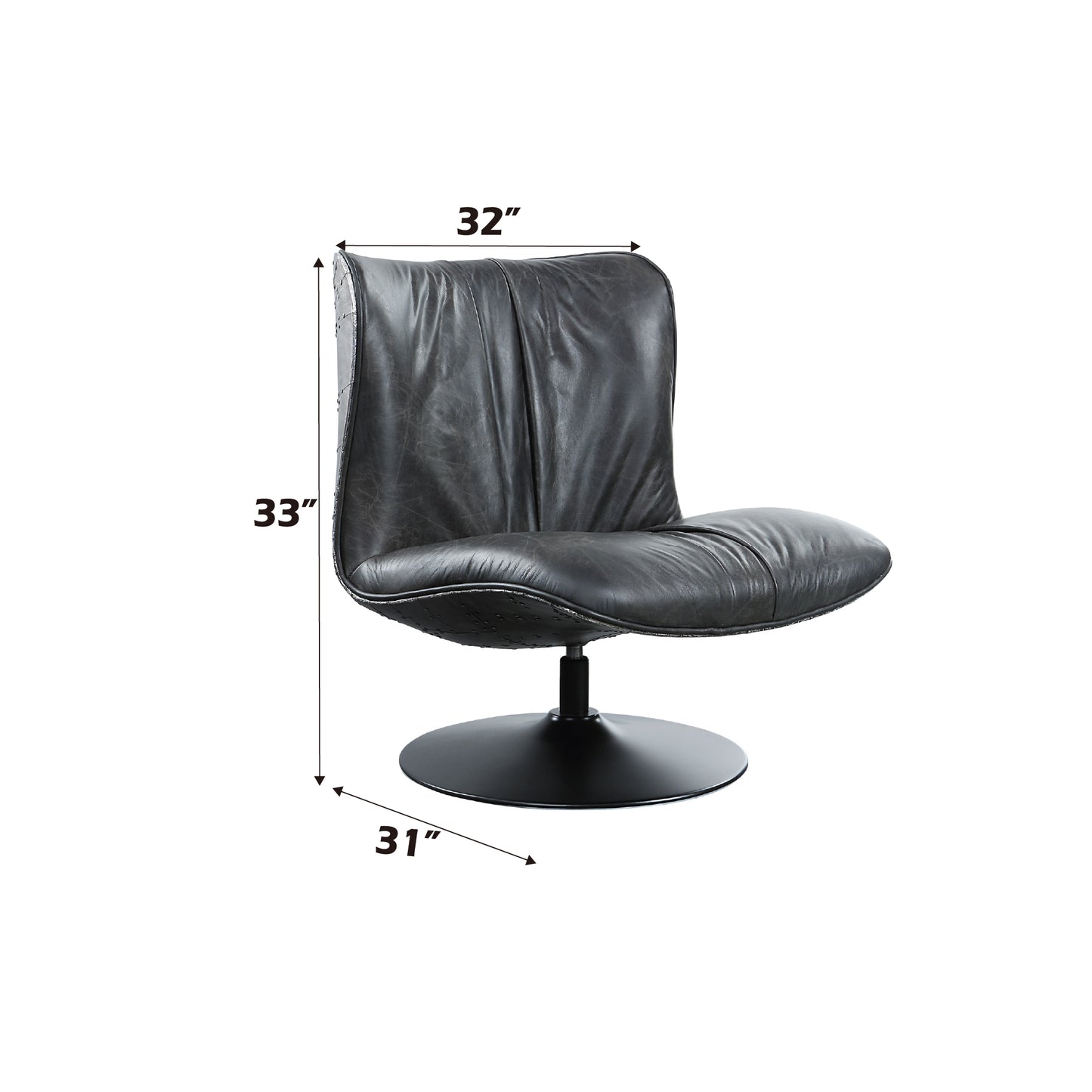 Grey distressed leather accent chair with a swivel base wide
