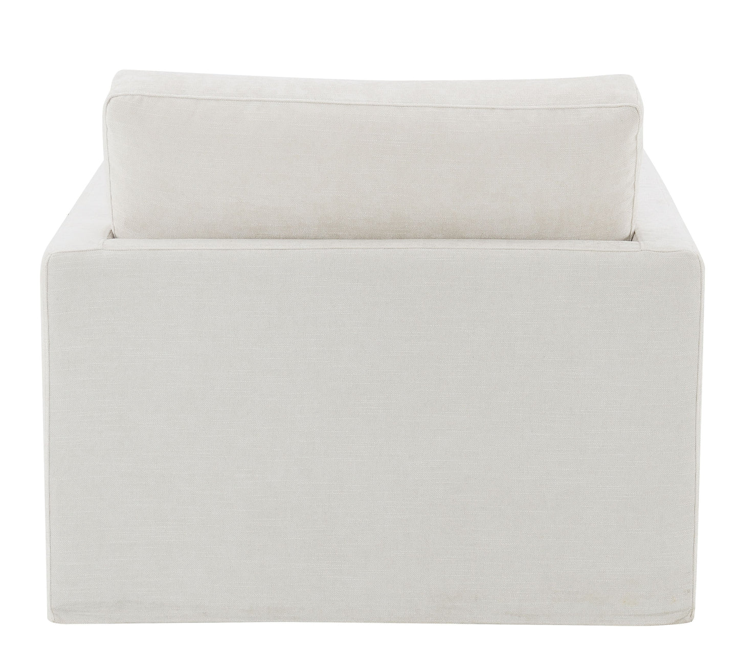 Cream linen upholstered armchair with a plush back cushion perfect for a modern living room