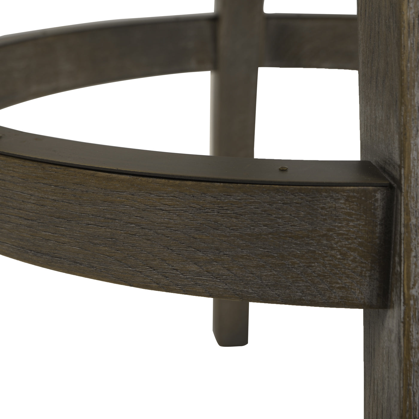 Rustic brown wood bar stool base with metal accents