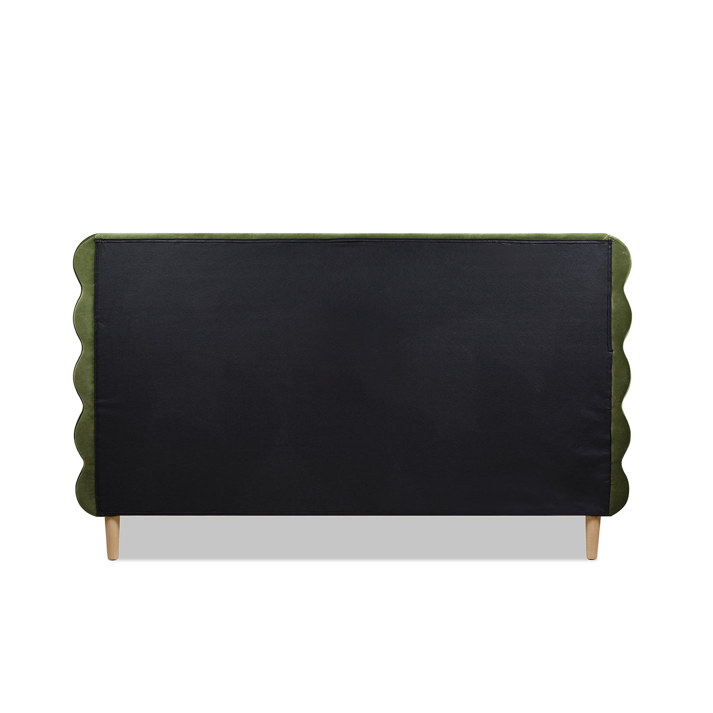 Green velvet scalloped headboard with wooden legs modern bedroom decor