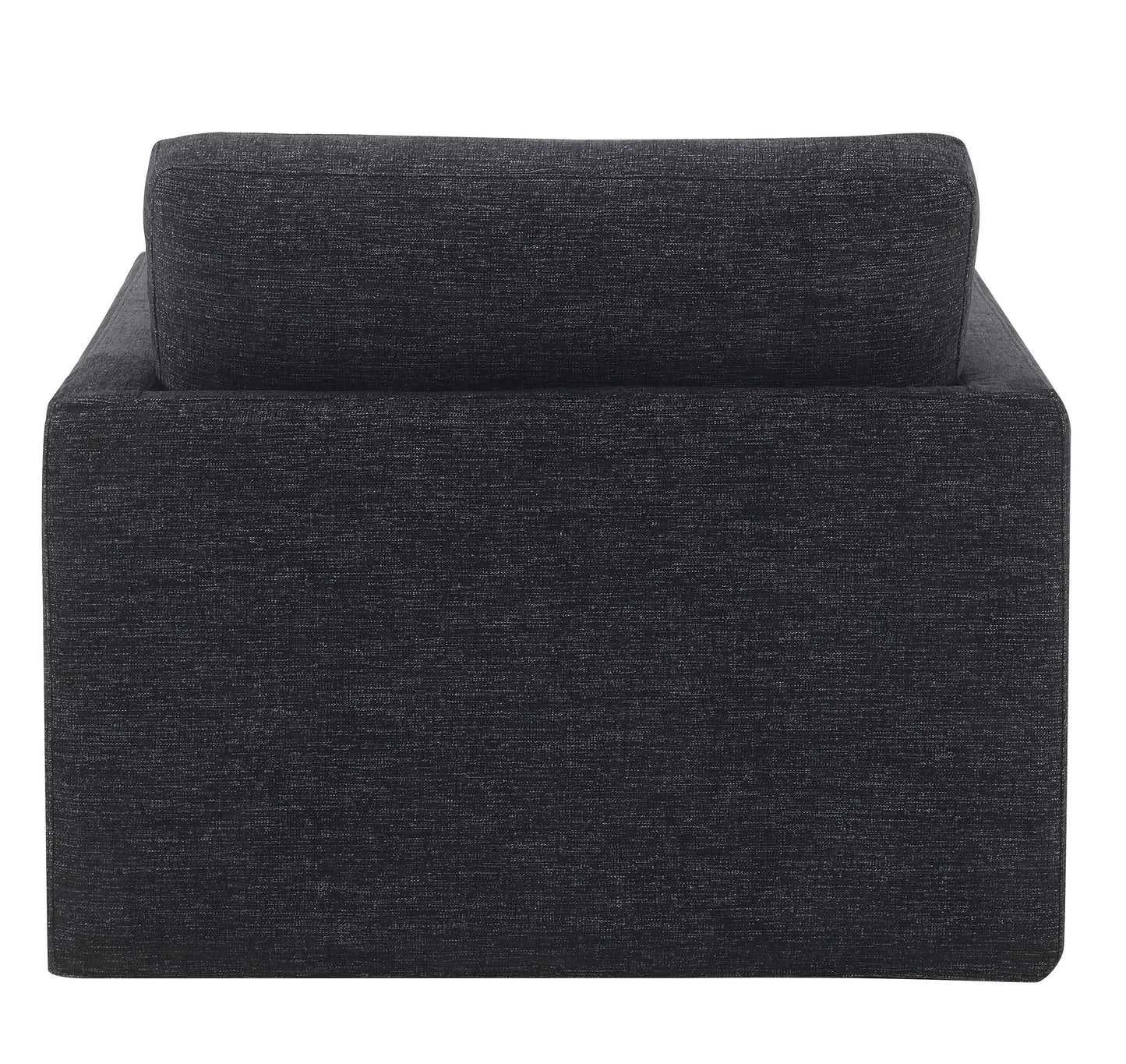 Dark charcoal textured fabric armchair with plush back cushion minimalist design