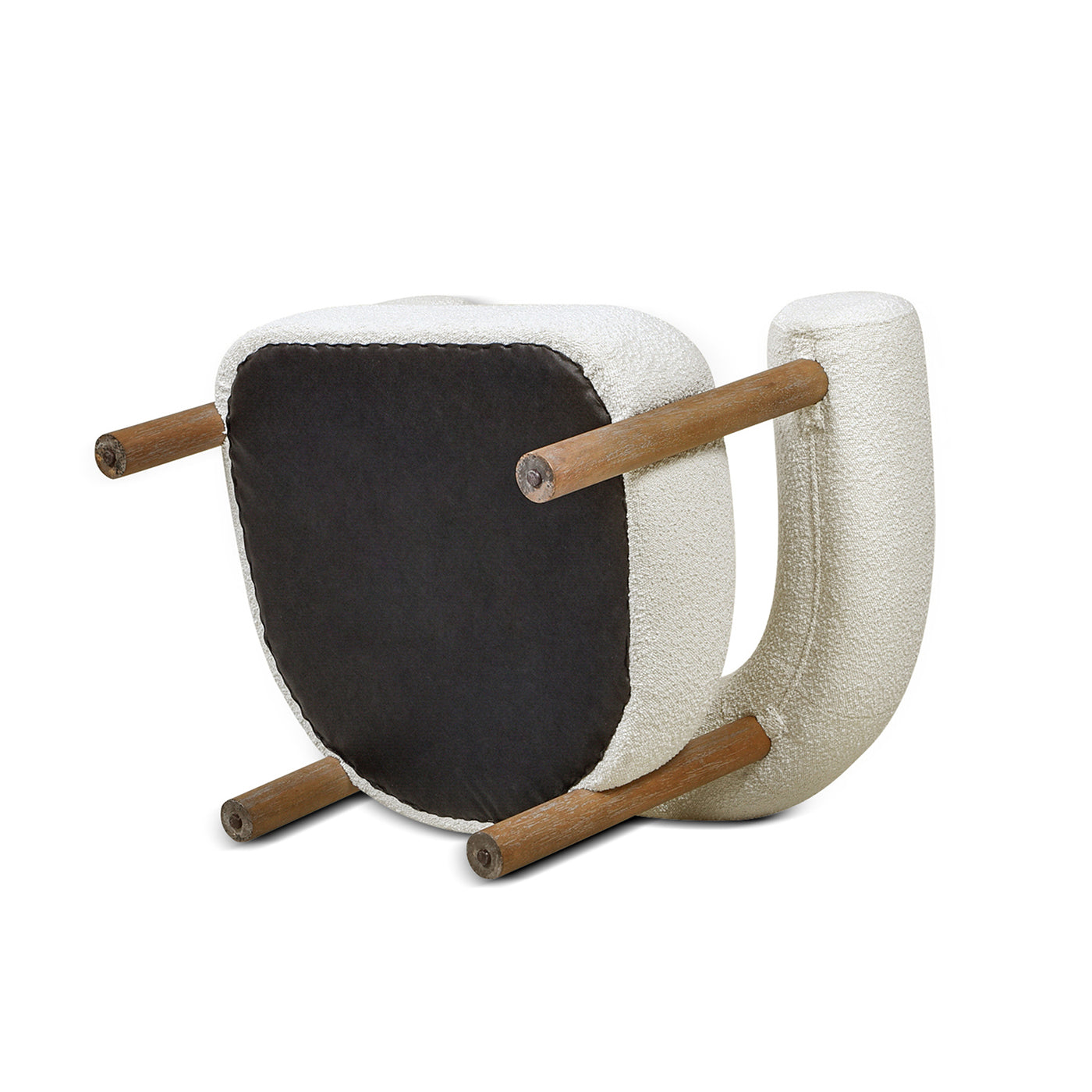Upholstered boucle accent chair cream with curved design and wooden legs