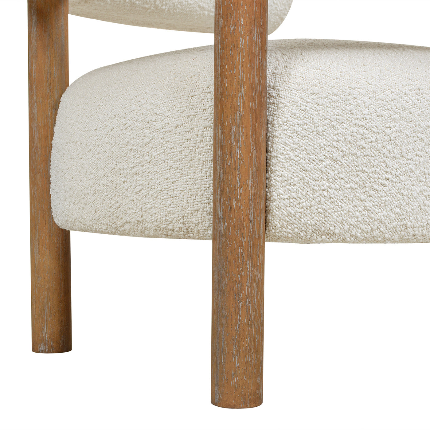 Cream boucle accent chair with natural wood legs modern design