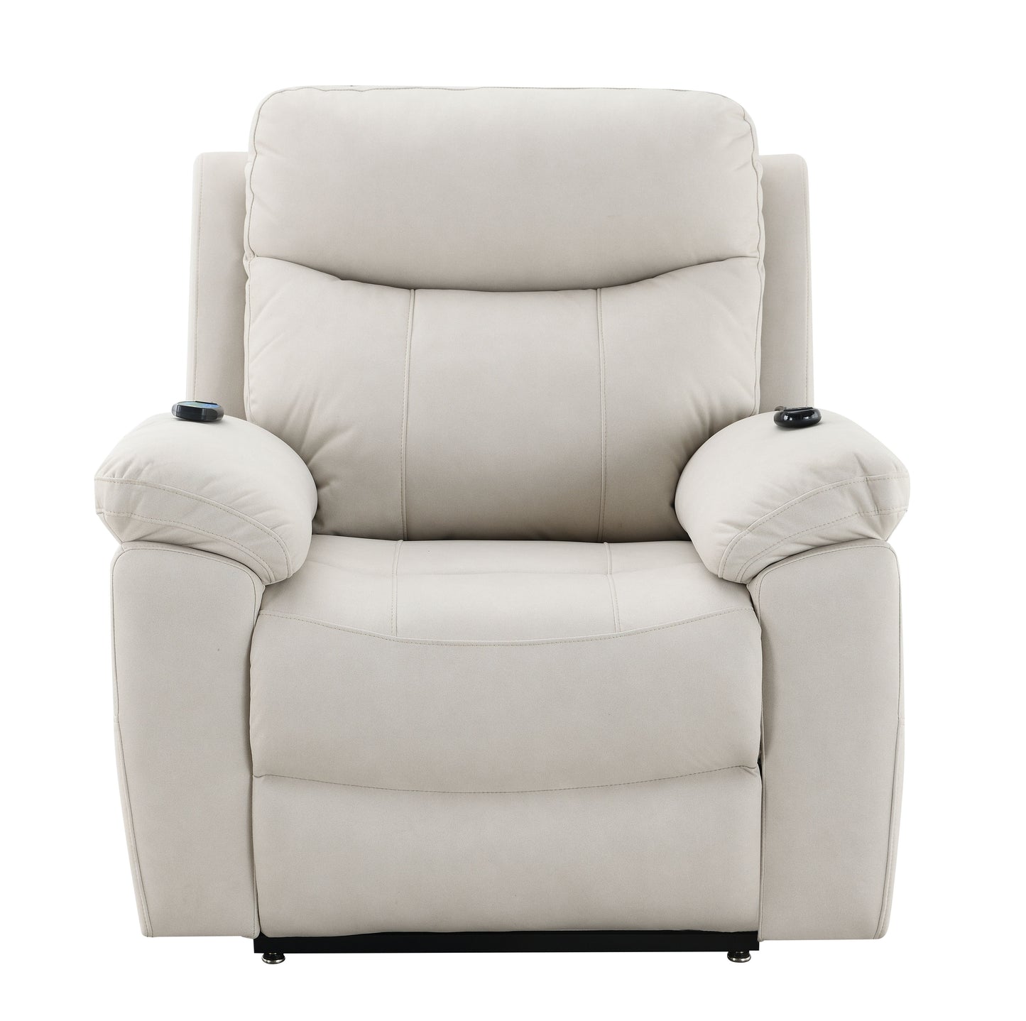 Modern beige recliner chair with plush cushioning and integrated remote