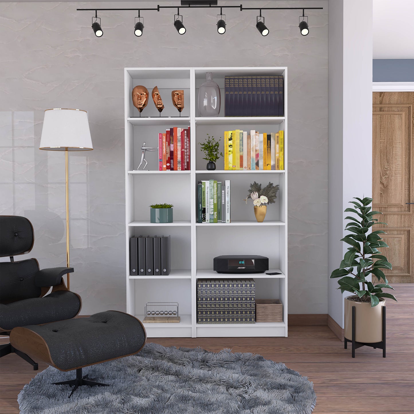 TREATLIFE HOME 2 Piece Home Bookcase Set, 42" Wide with 10 Shelves, Modern White Finish, Ideal for Living Room or Home Office