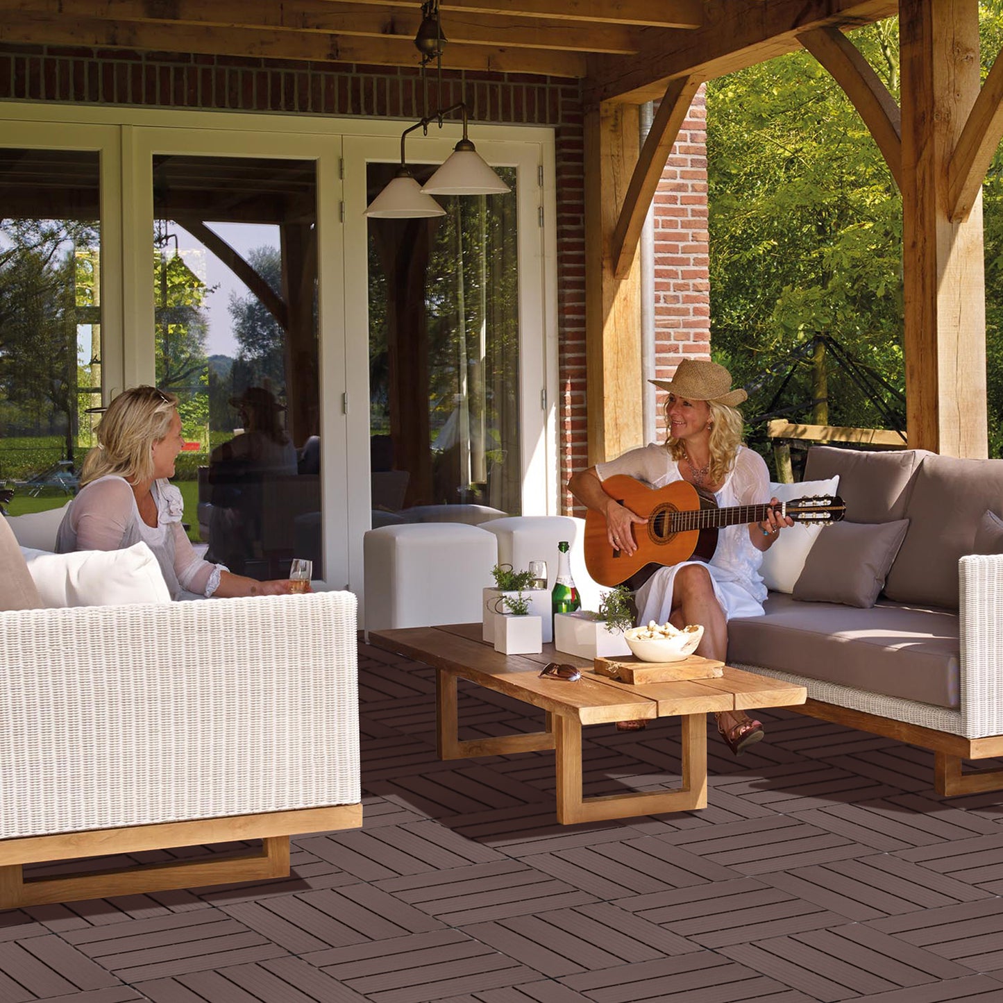 Outdoor wicker sofa with plush cushions perfect for patio relaxation and entertaining