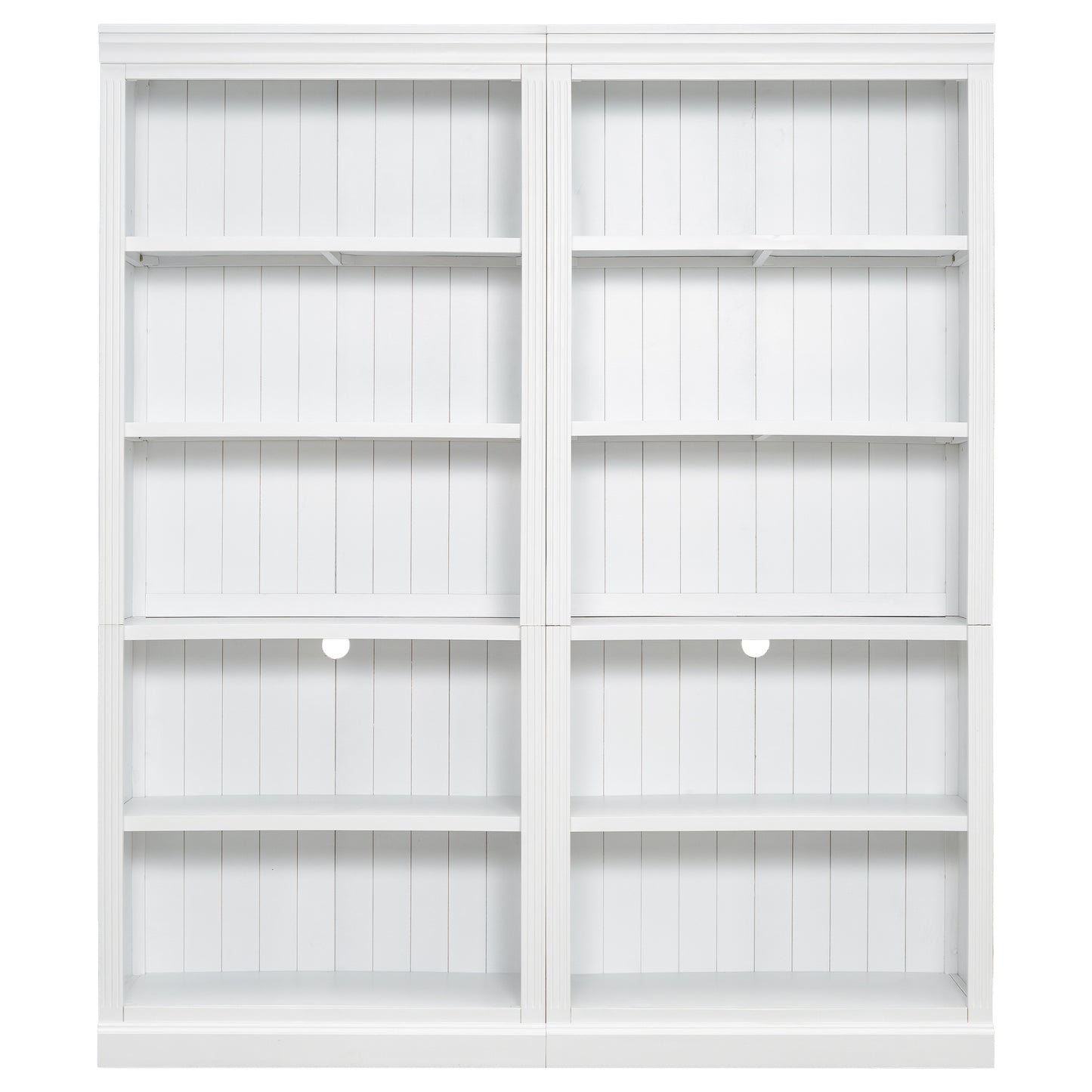 Classic white wooden bookcase with four adjustable shelves per section perfect for home storage