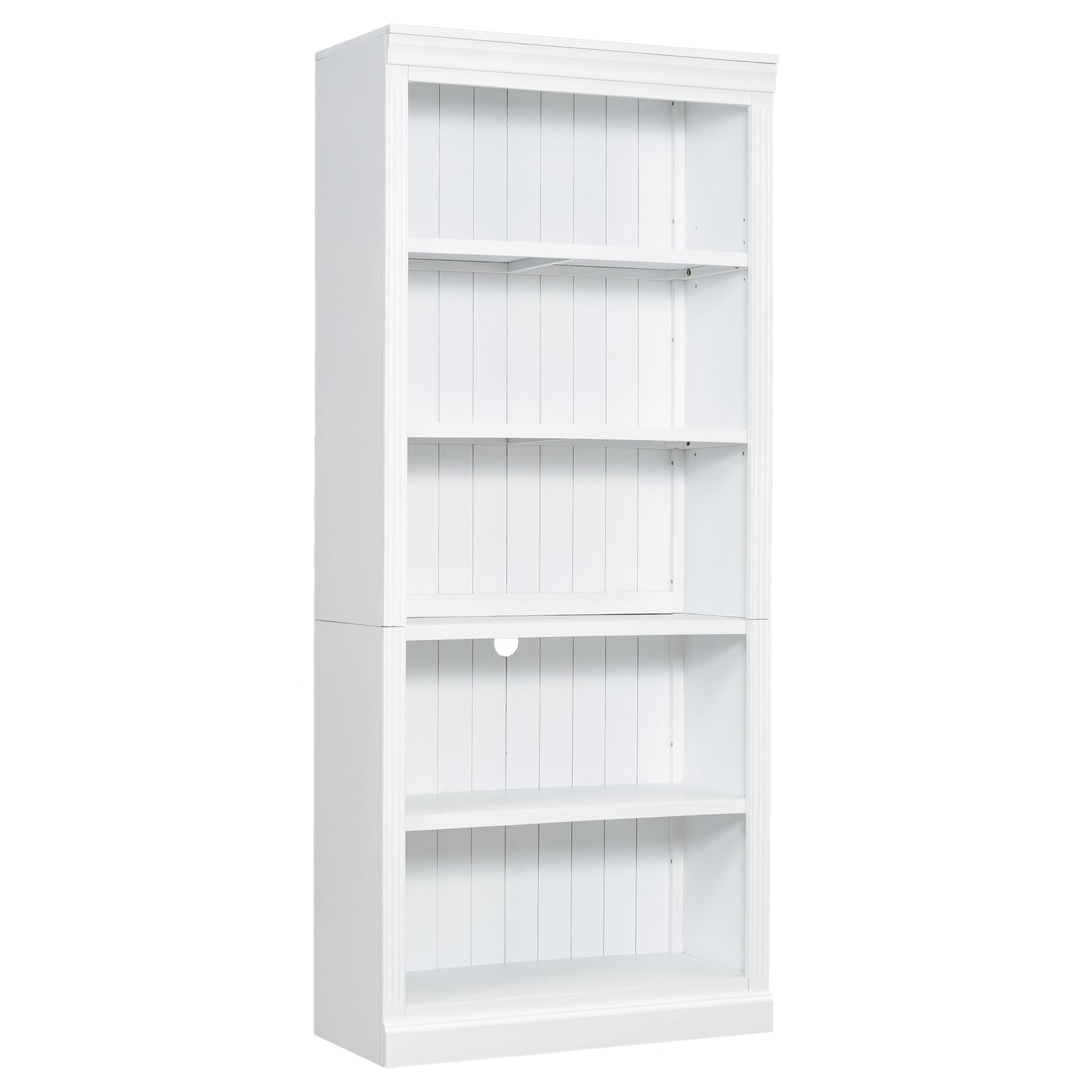 Tall white barrister bookcase with five adjustable shelves for book storage