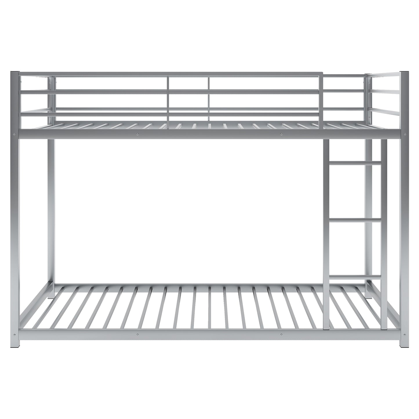 Silver metal twin over twin bunk bed frame with ladder