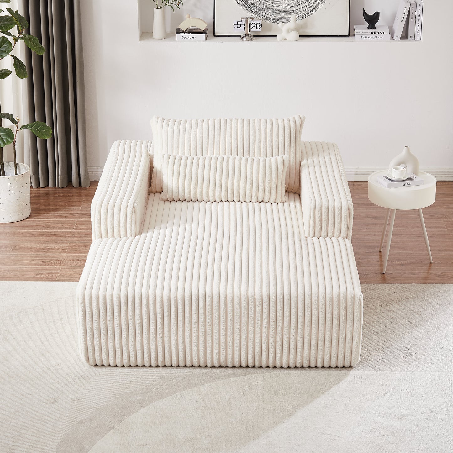 Plush cream corduroy sectional sofa with modular design perfect for a living room