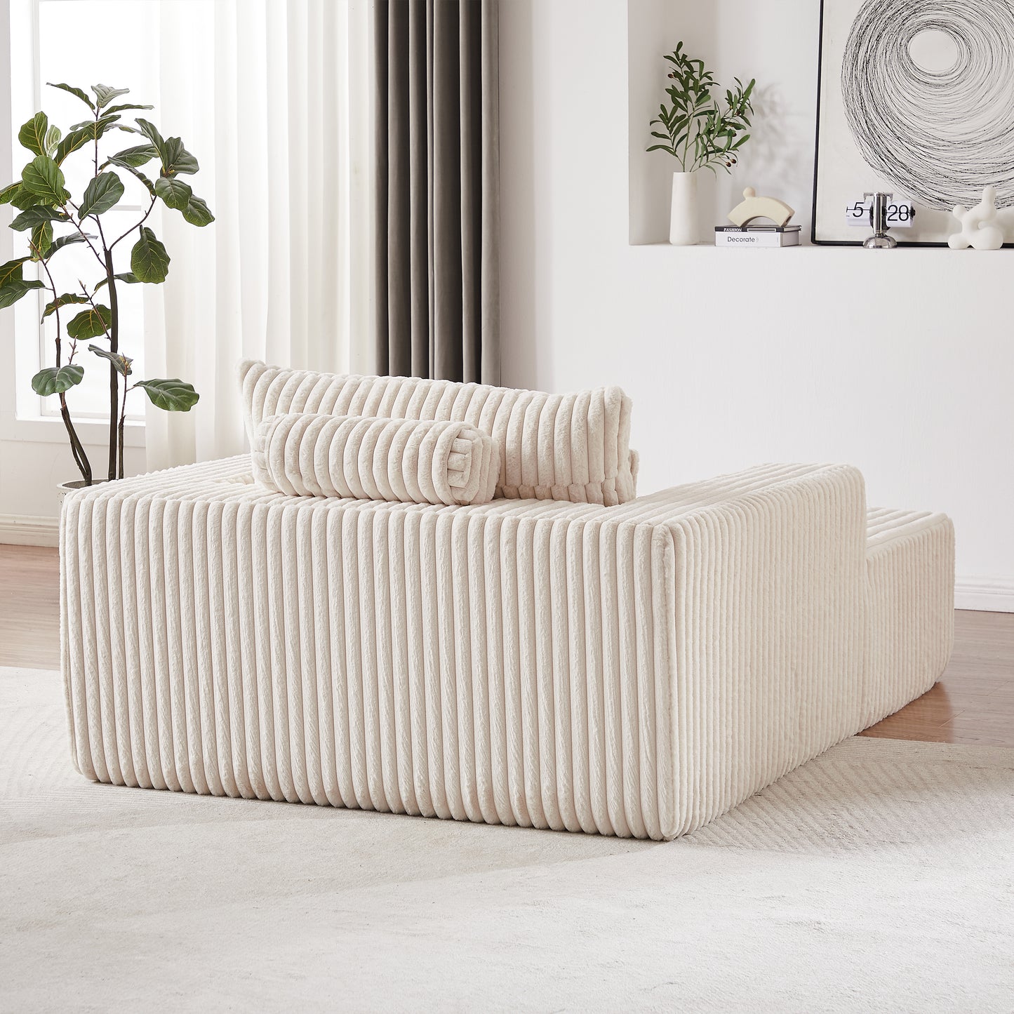 Beige corduroy modular sofa with plush pillows for modern living rooms