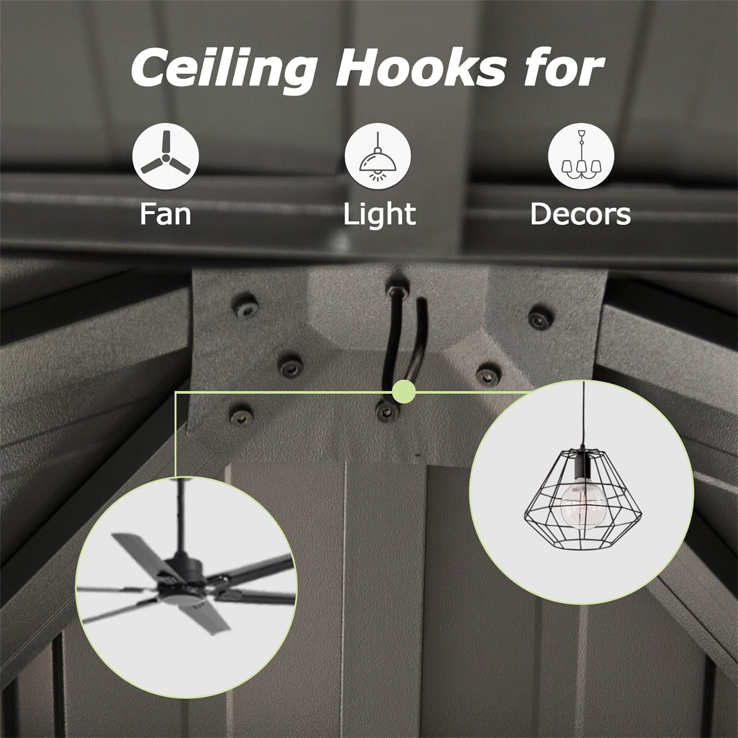 Heavy duty ceiling hooks for securely mounting fans or lights indoors
