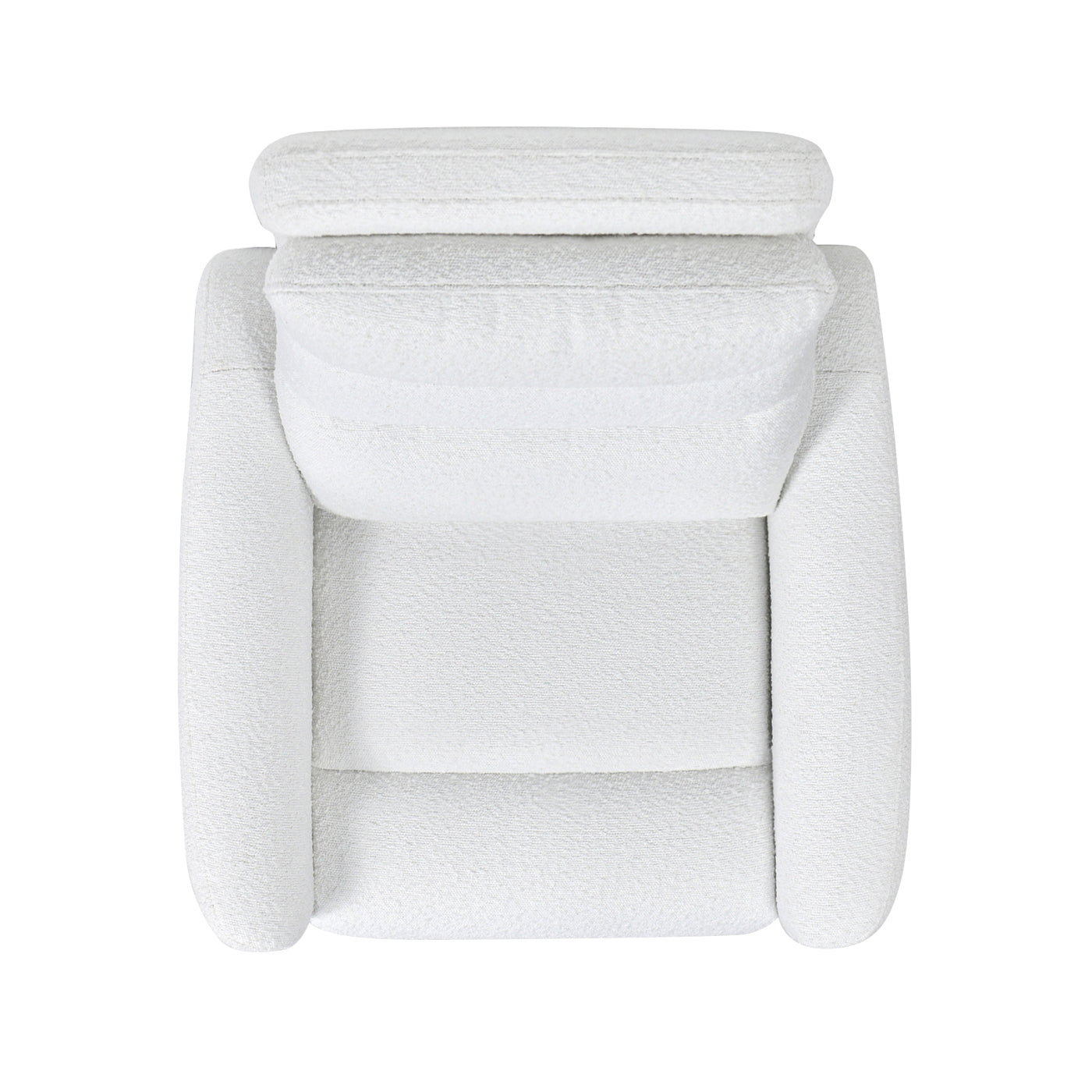 White boucle fabric accent chair with plush cushioning for modern living room comfort