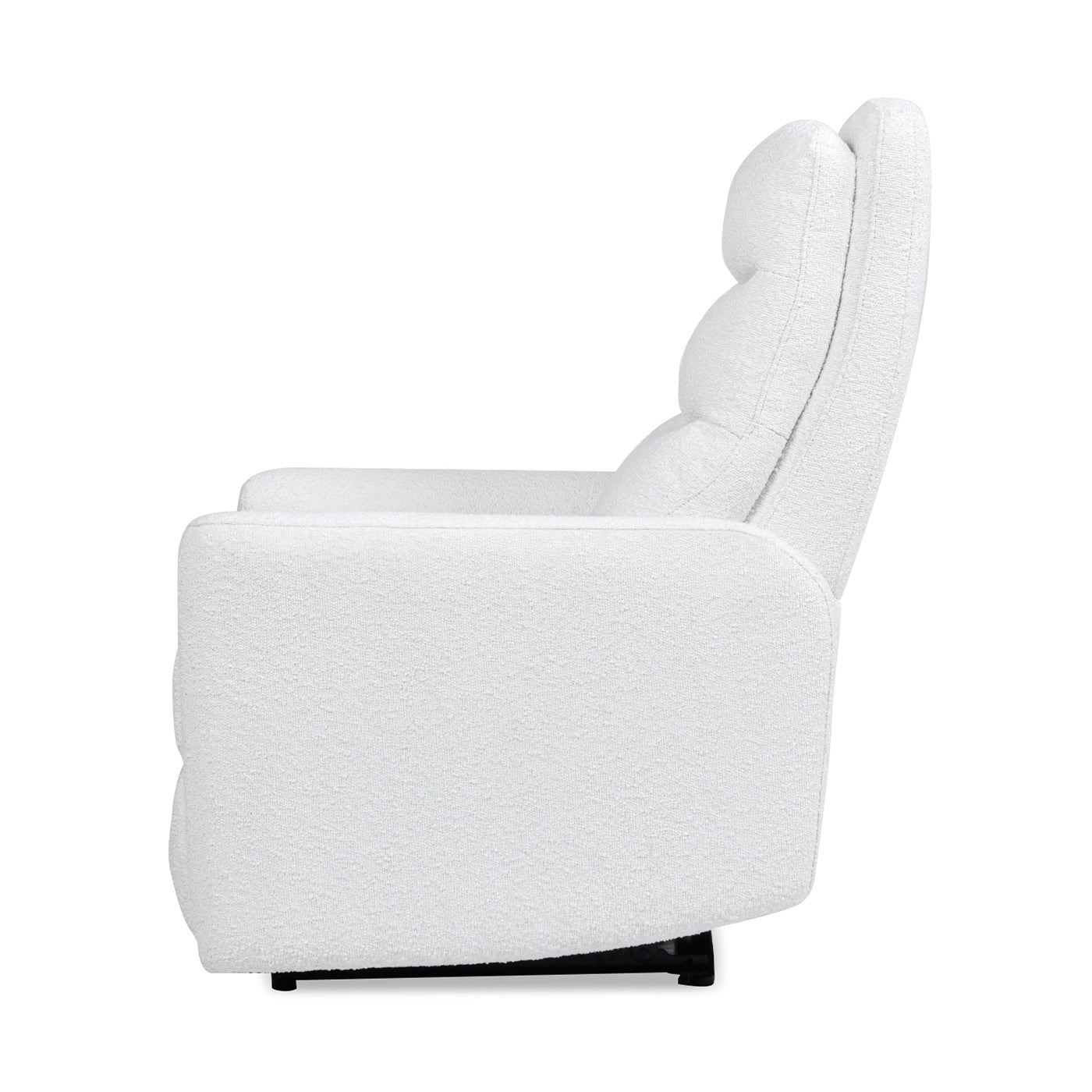 Plush white boucle fabric armchair with a high tufted back ideal for a modern living room