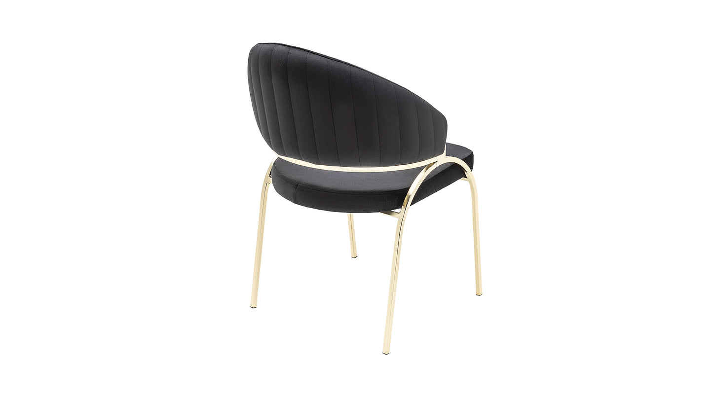 Black velvet dining chair with gold frame and subtle quilting on the backrest