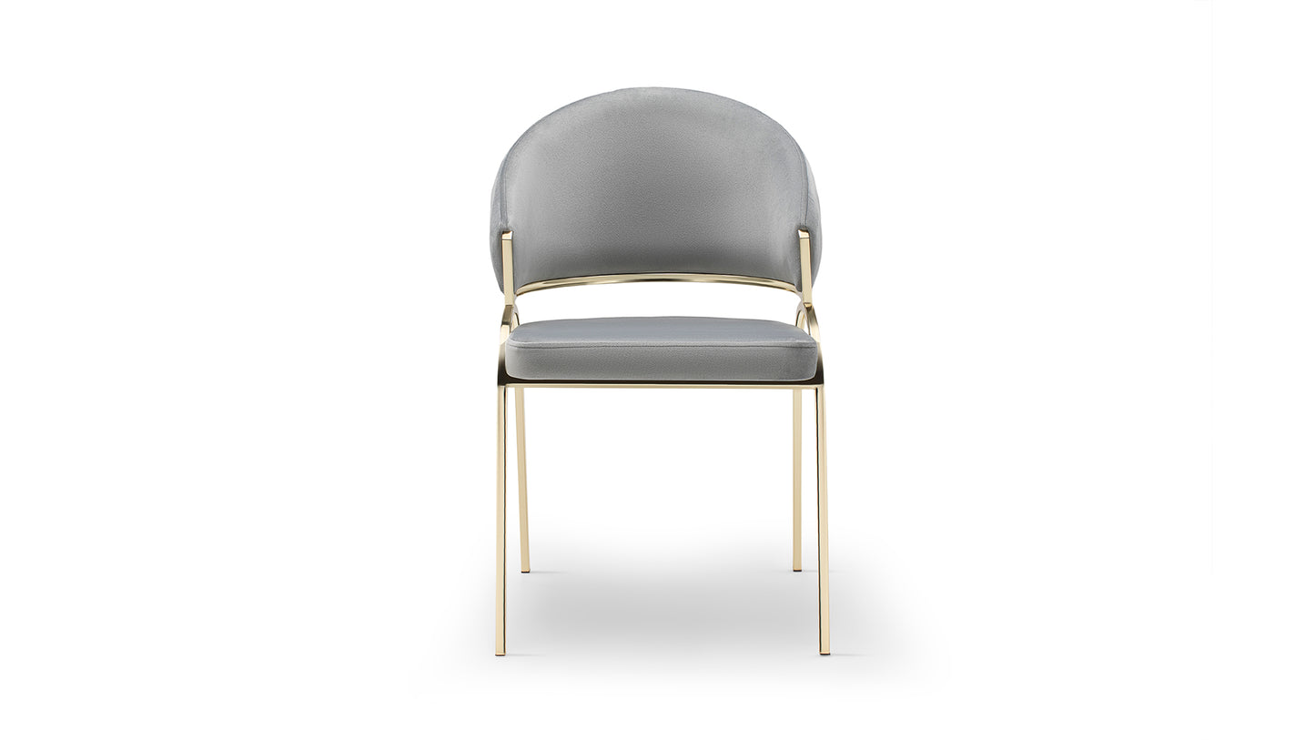 Grey velvet accent chair with gold metal legs for modern living rooms