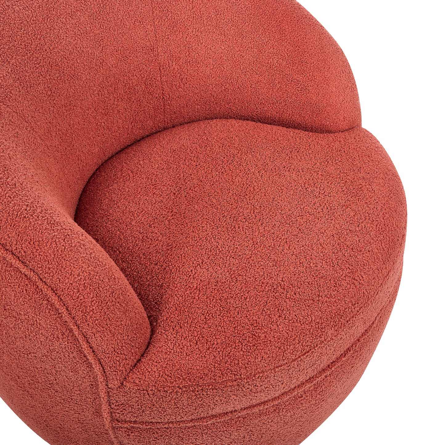 Terracotta boucle fabric accent chair with rounded plush seat and armrest