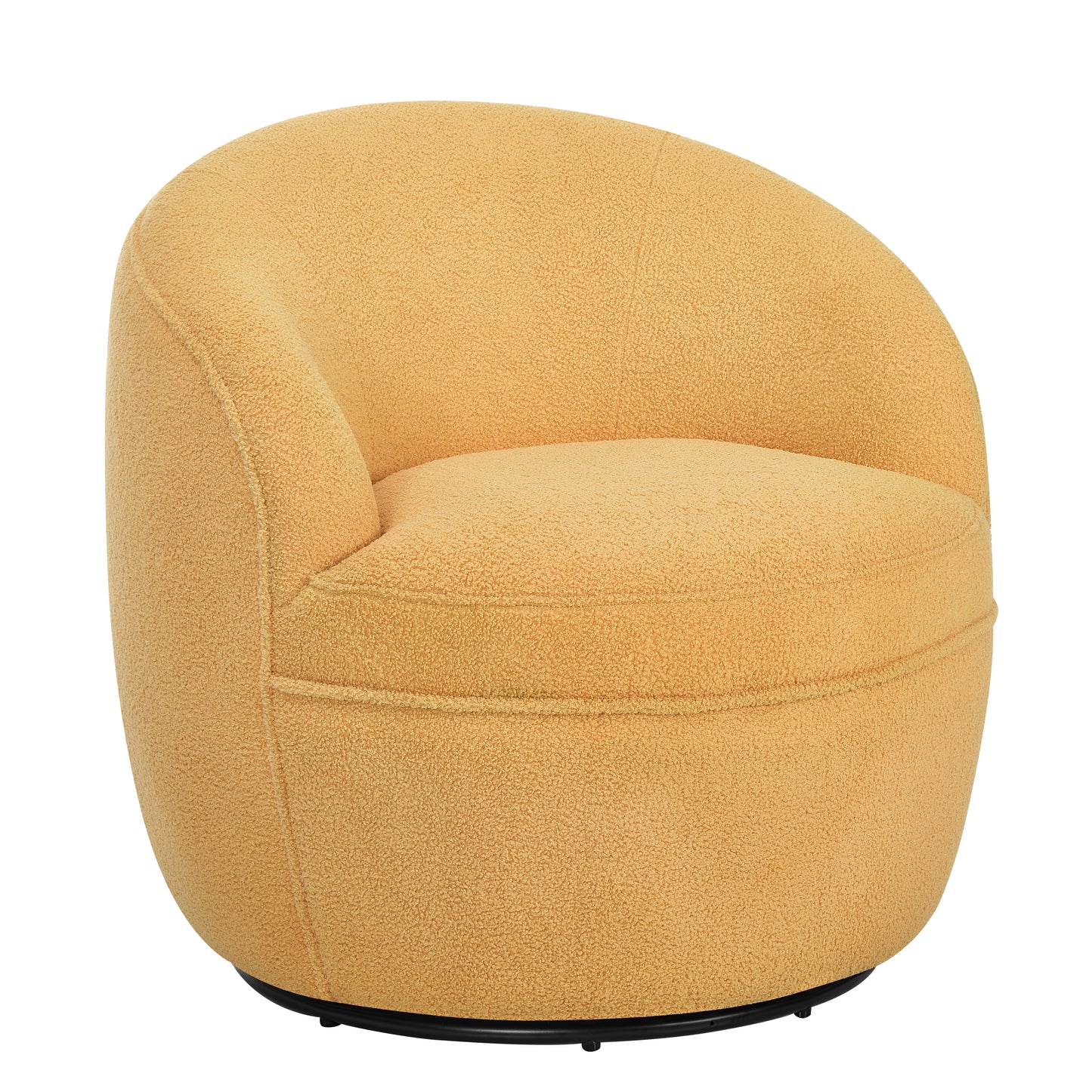 Cozy mustard boucle fabric accent chair with curved back and plush seat
