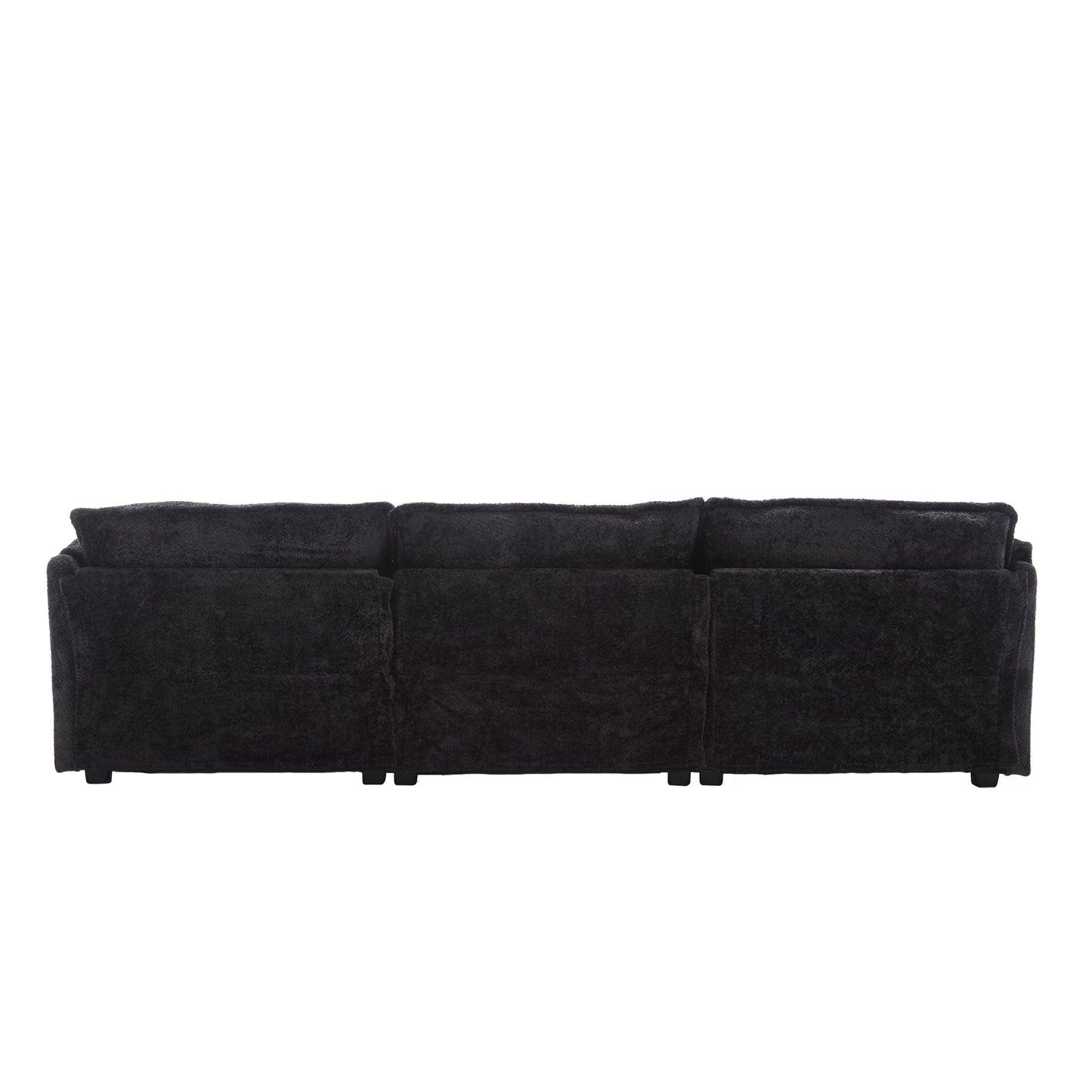 Black threeseater plush sofa back view modern living room furniture