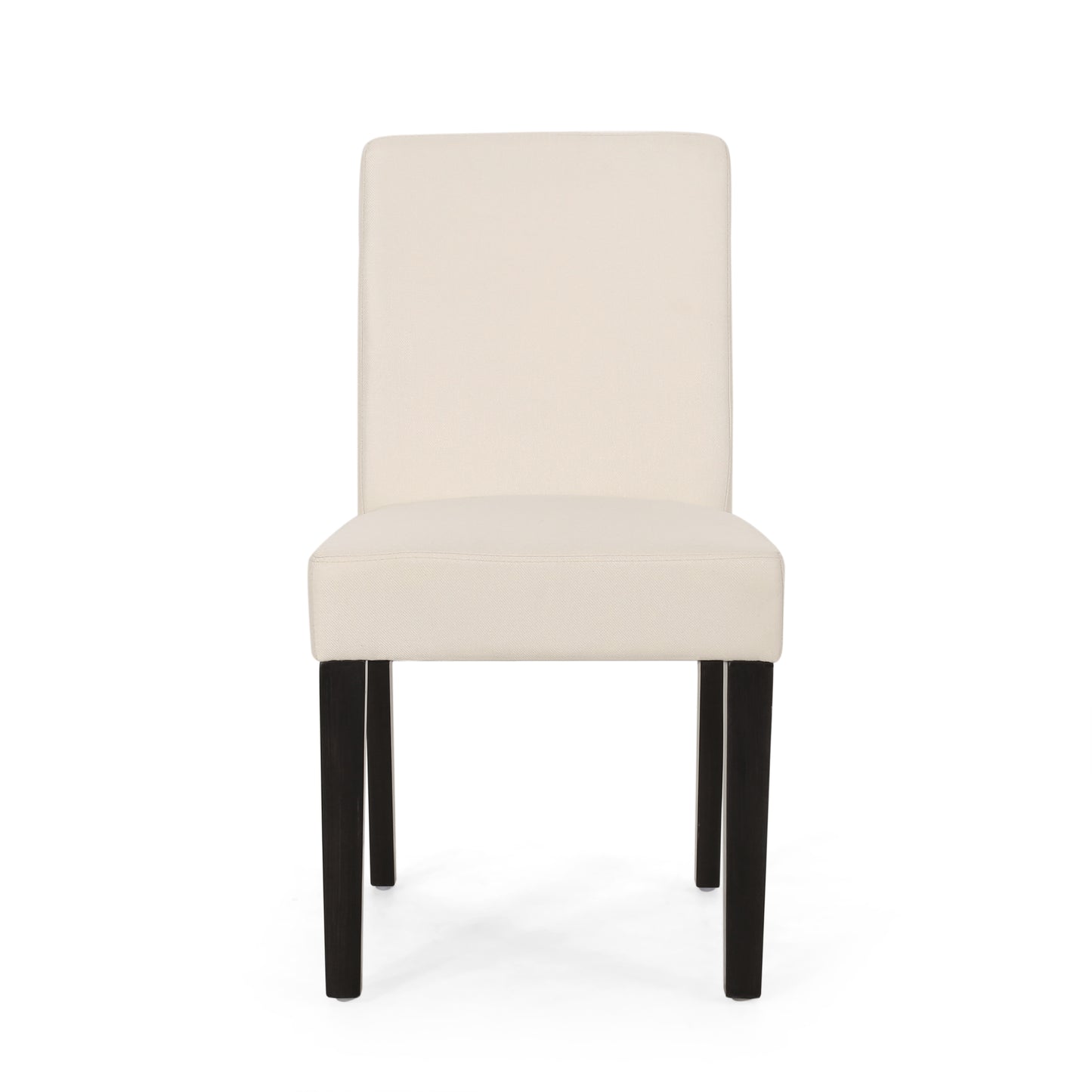 Cream upholstered dining chair with dark wood legs
