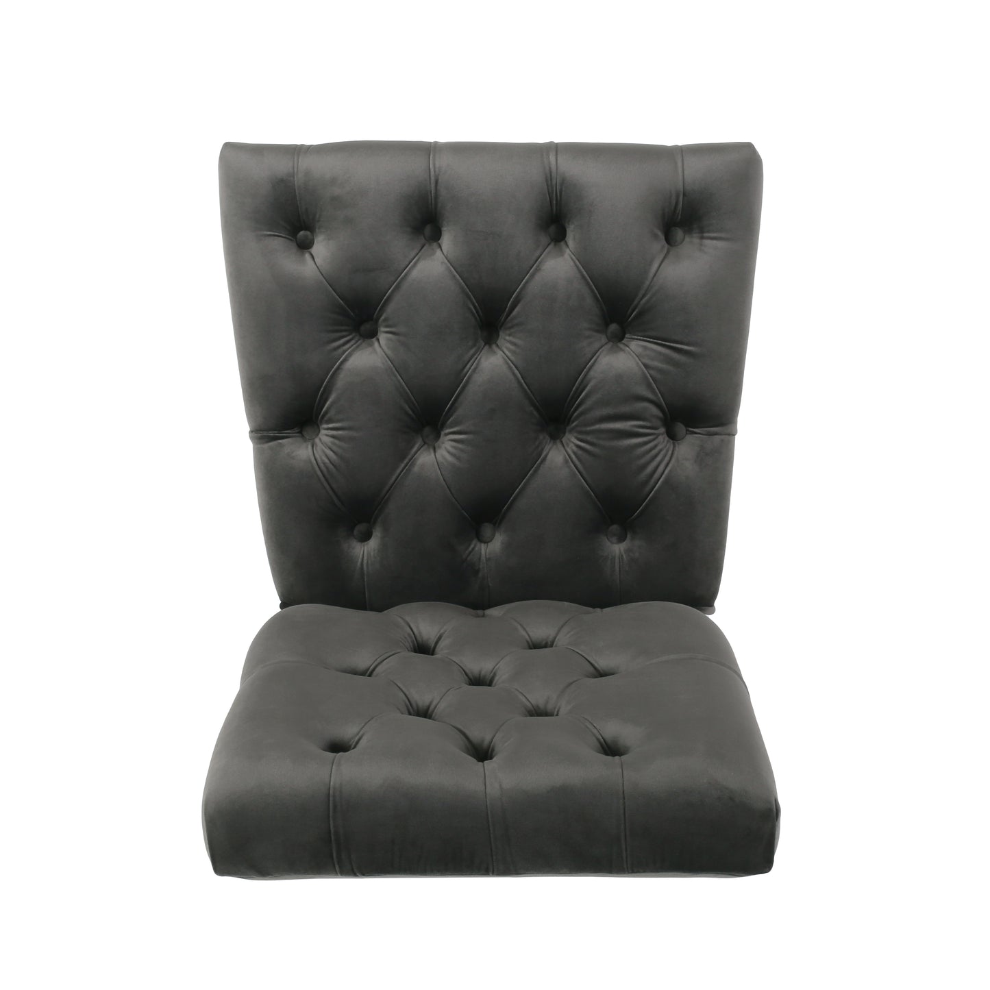 Dark gray velvet tufted dining chair seat and back