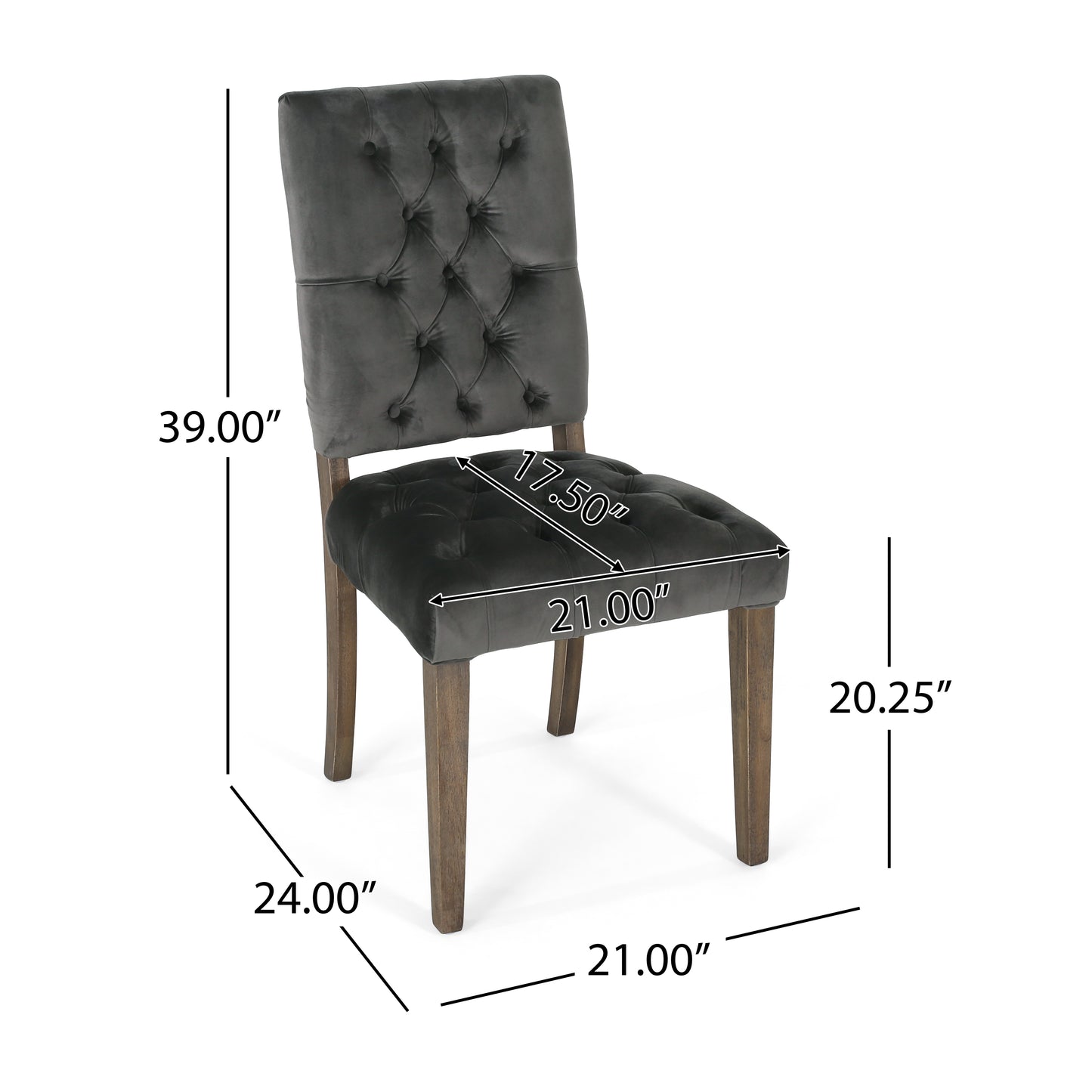 Tufted charcoal velvet dining chair with dark wood legs elegant tufted back and seat