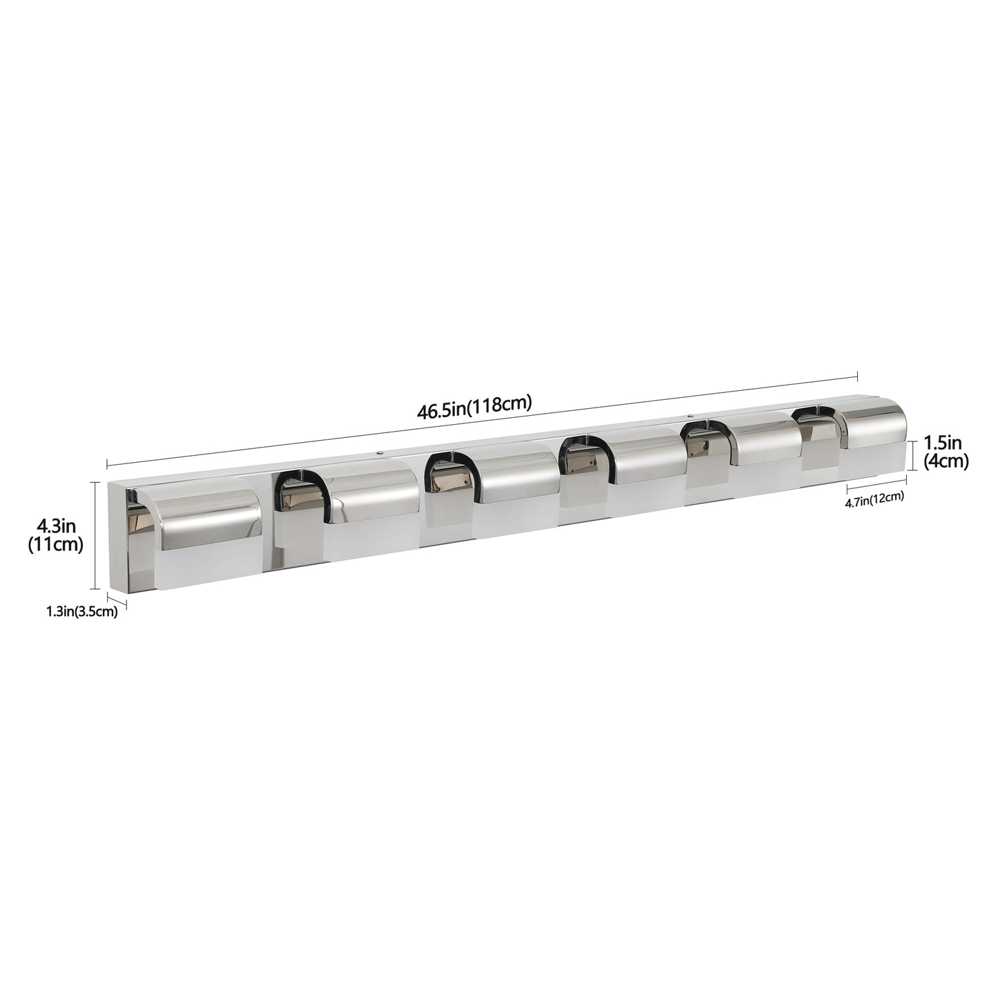 Shiny chrome finished wallmounted coat rack with double hooks for organization