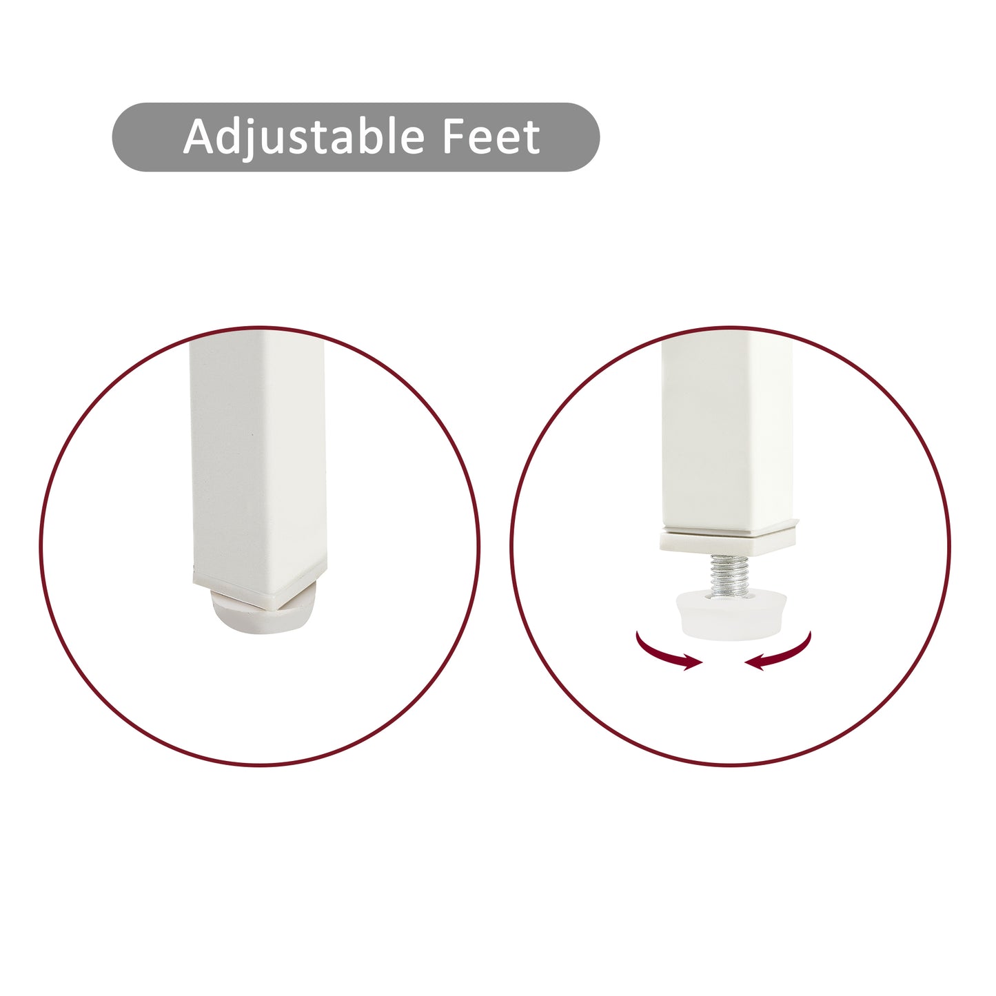 White metal furniture leg with adjustable foot
