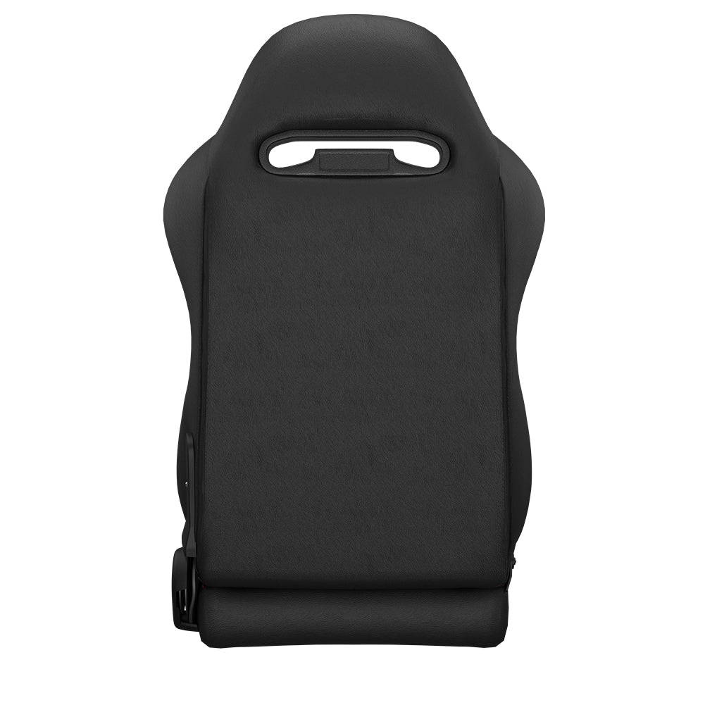Black racing bucket seat with harness slot ideal for performance vehicles