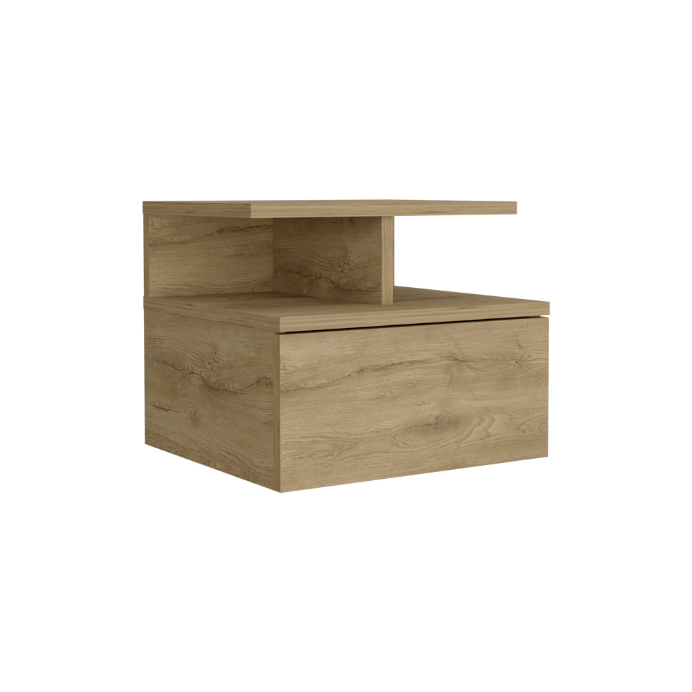 Modern oak bedside table with a single drawer and open shelf