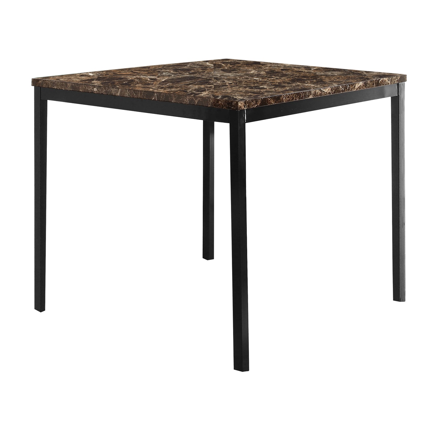 Square marblelook tabletop with black metal frame and legs a modern dining table