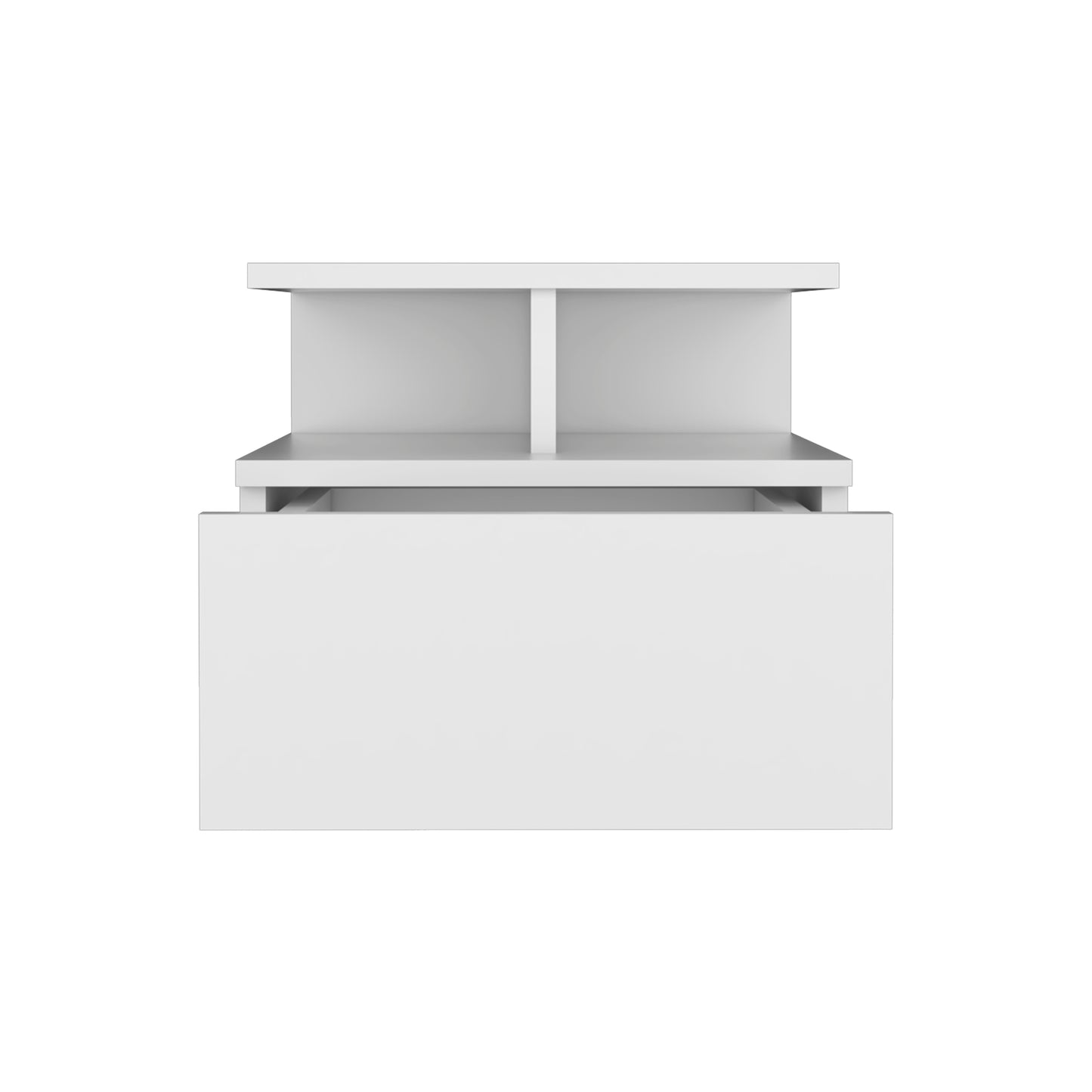 White modern nightstand with one drawer and open shelving