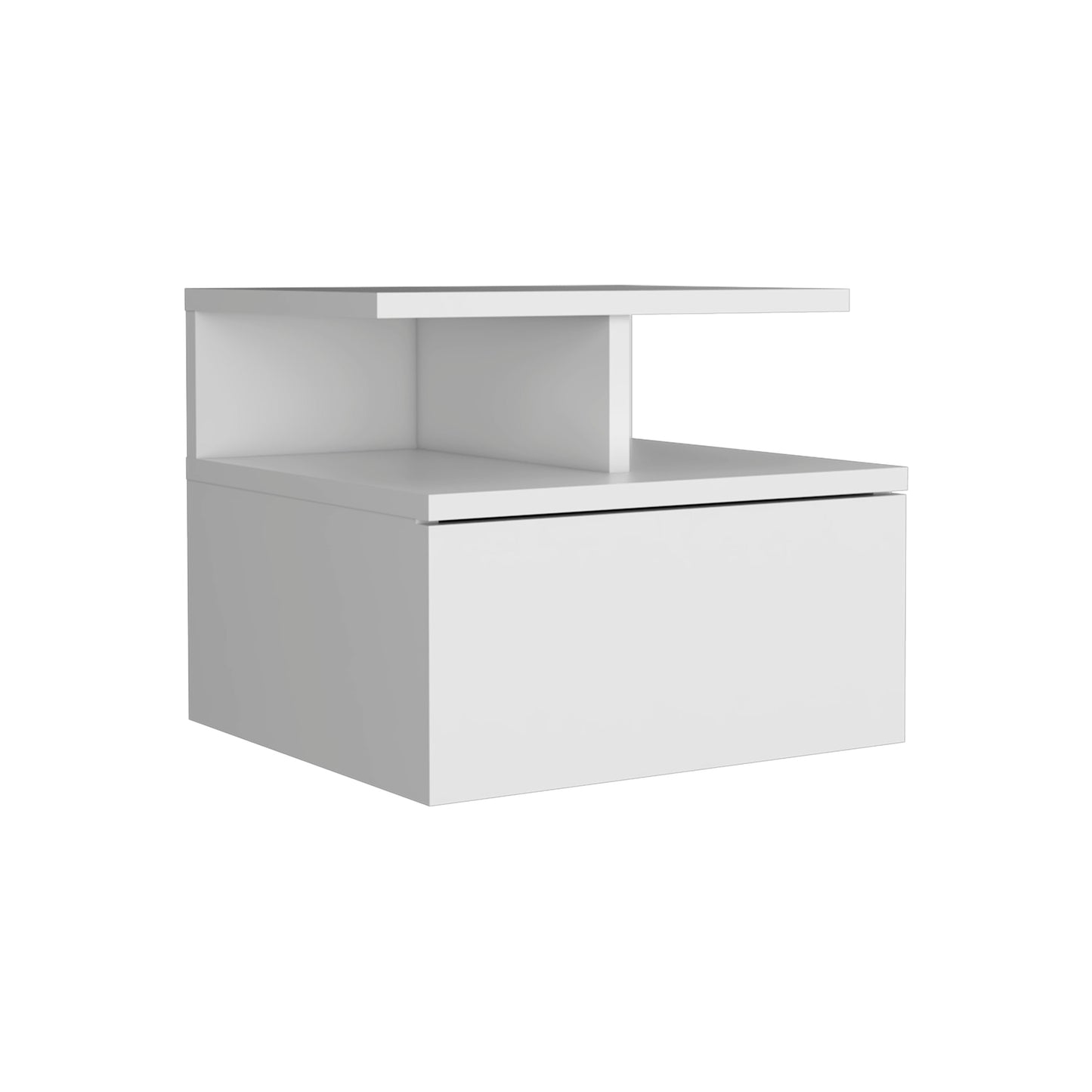 Modern white nightstand with one drawer and open shelf