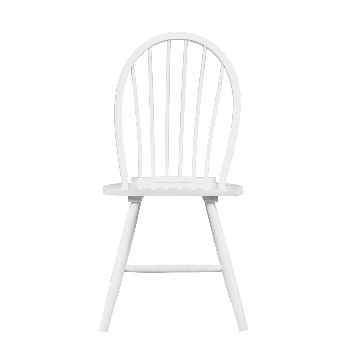 White wooden spindle back dining chair with curved top rail