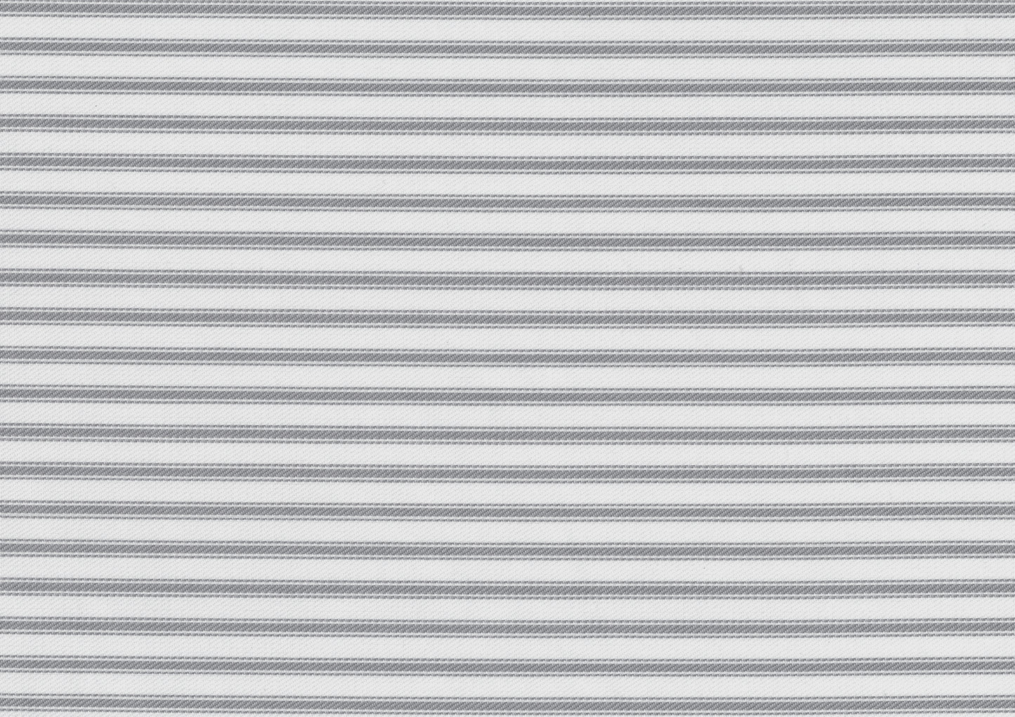 Closeup of grey and white ticking stripe fabric with textured horizontal lines
