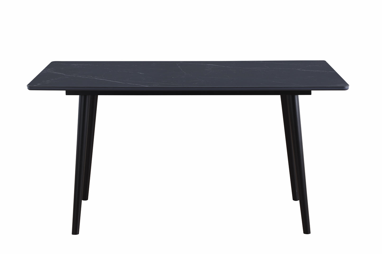 Rectangular dark marble dining table with sleek black legs for modern kitchens