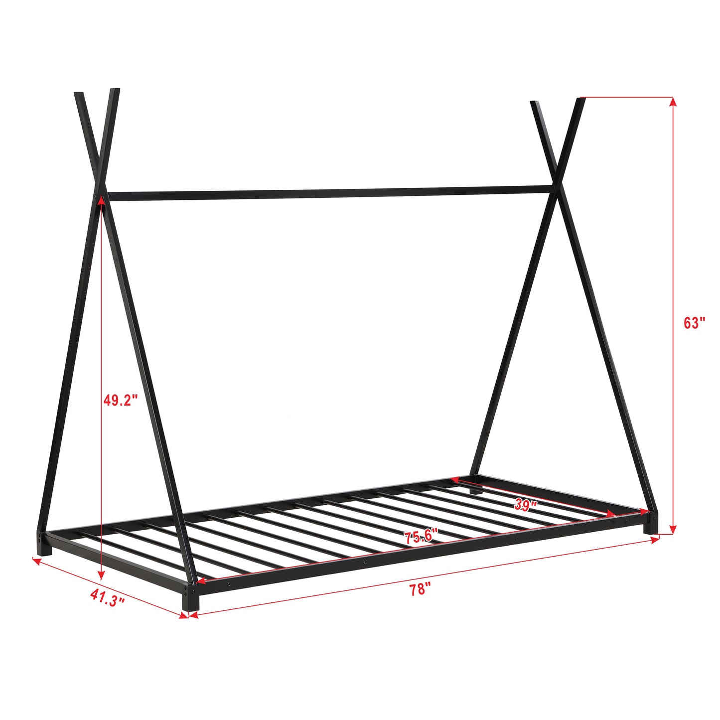 Black metal twin tent bed frame