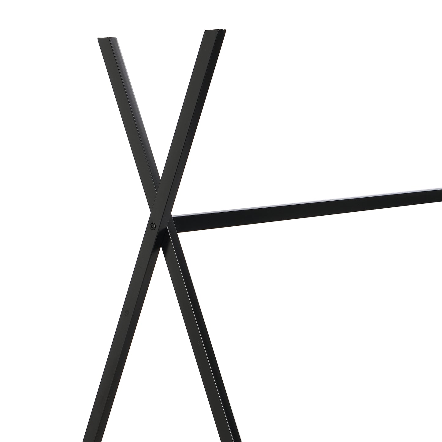 Black metal frame legs of a modern side table with an Xbase design