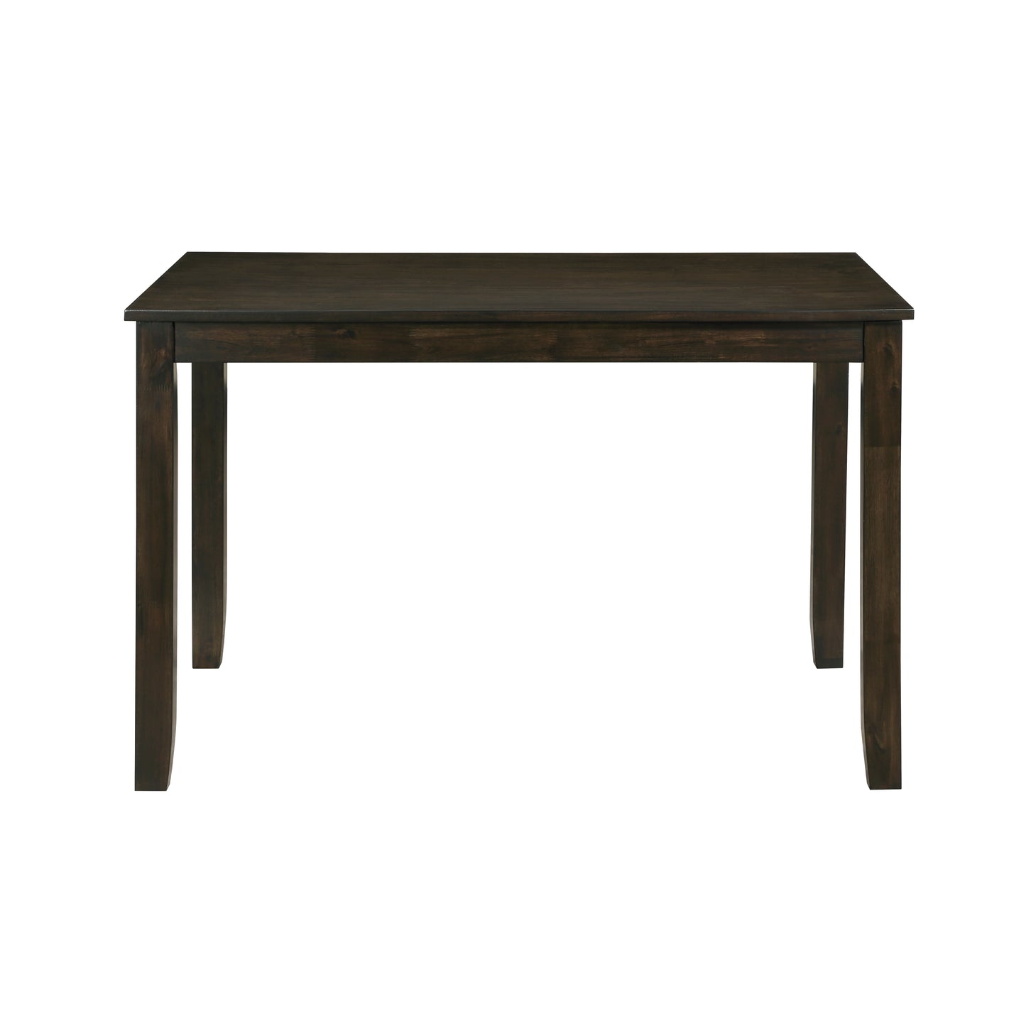 Dark wood dining table with straight legs and a rectangular top perfect for modern kitchens
