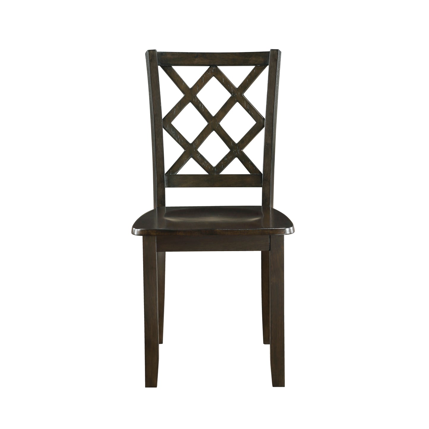 Dark brown wooden dining chair with diamond lattice back