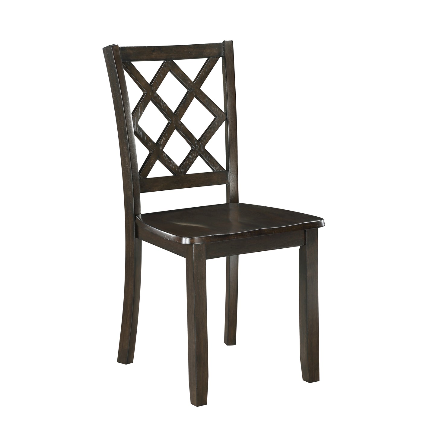 Dark oak dining chair with a diamond lattice backrest perfect for any kitchen or dining room