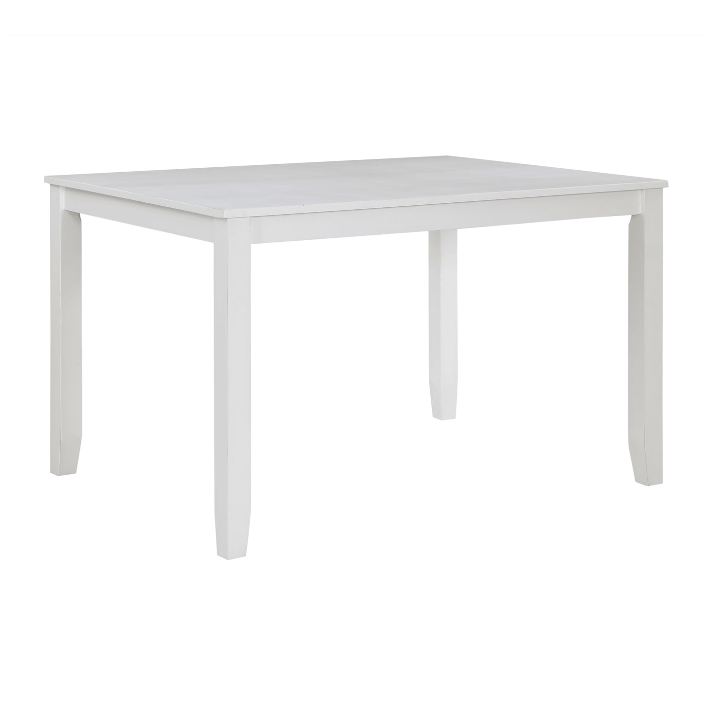 White wooden dining table with tapered legs perfect for small spaces