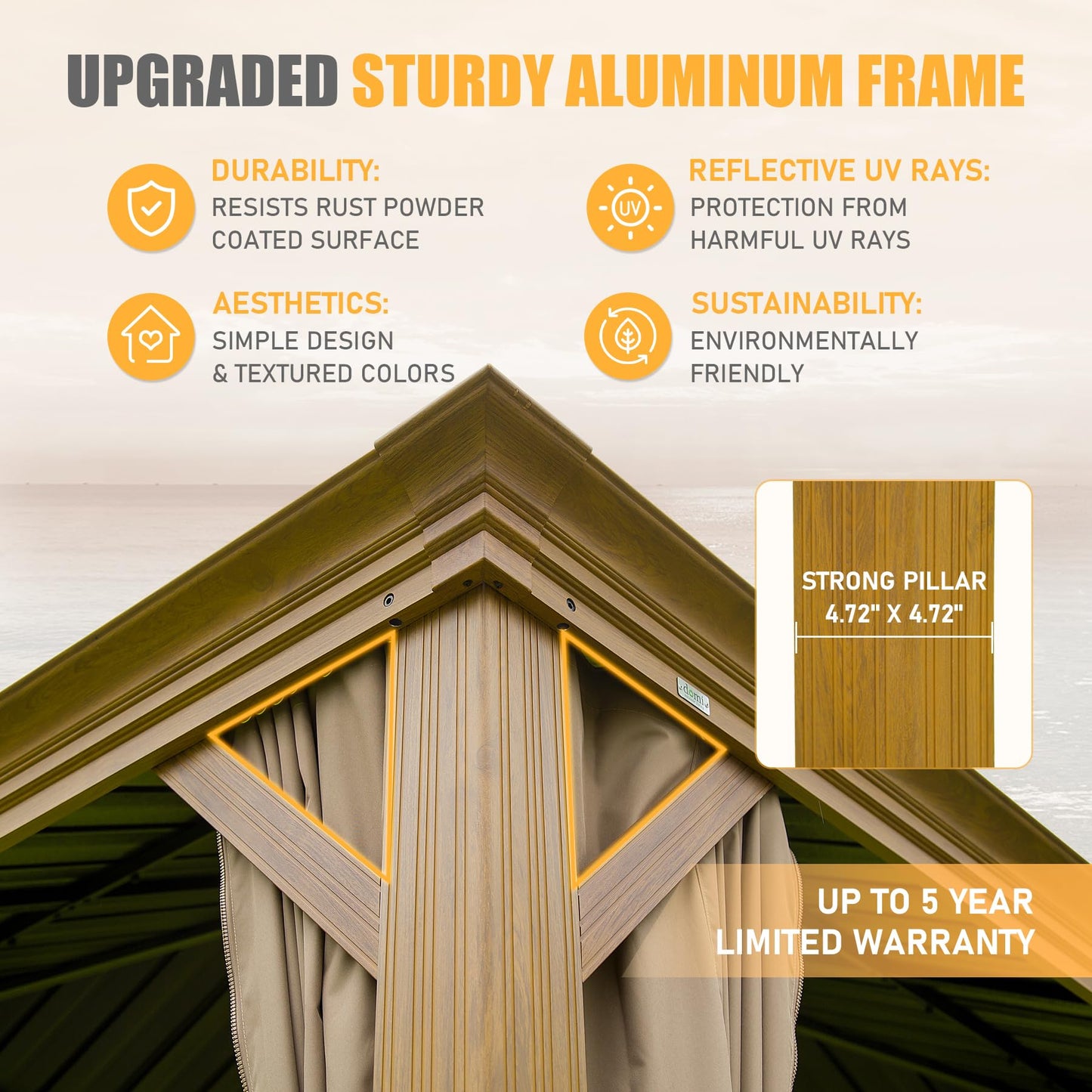 Upgraded sturdy aluminum frame gazebo with rustresistant powder coating for durability